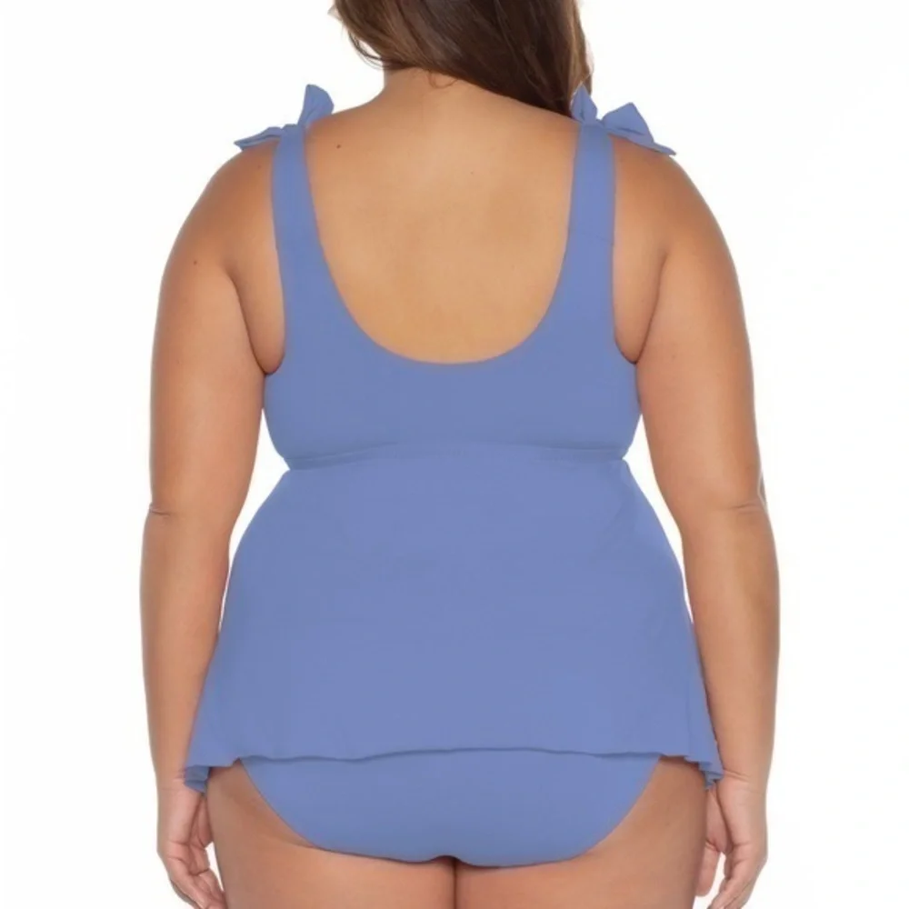 BECCA ETC Color Code Light‎ Blue Halter Plus Size Tankini